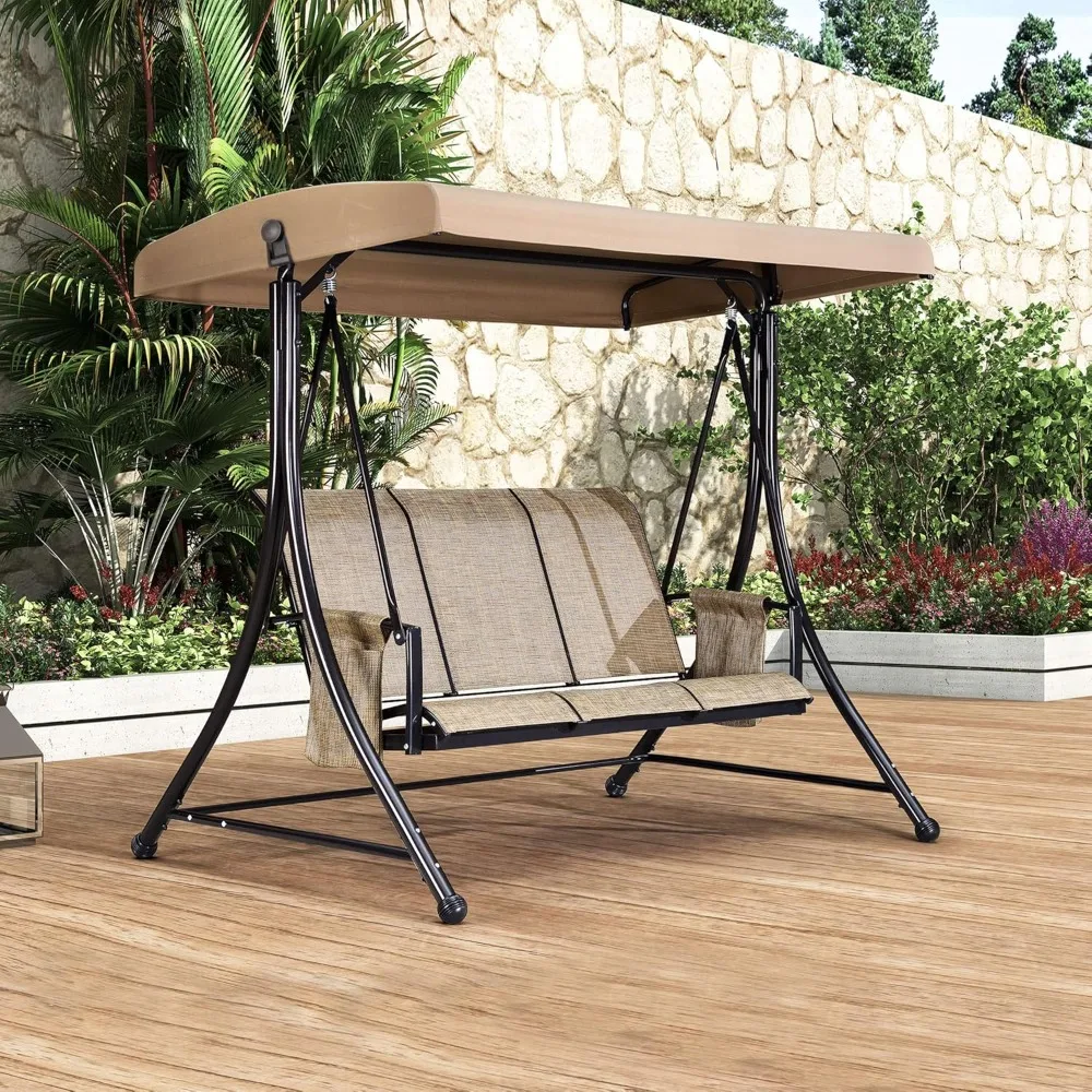 

Seat Deluxe Outdoor Patio Porch Swing with Weather Resistant Steel Frame, Adjustable Tilt Canopy, Beige