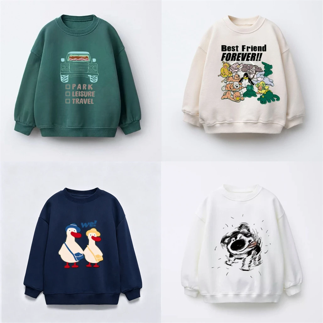 New Design Sweatshirts Cute Printing Hoodie Toddler Boys Spring Trendy Clothing Loose Round Neck Pullovers Children's Thin Tops