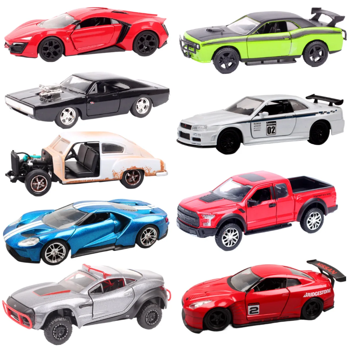 Jada 1:32 Scale Chevrolet Fleetline Dodge Charger Challenger Ford Subaru Rally Fighter Lykan Nissan Model Car Toy Fast Furious