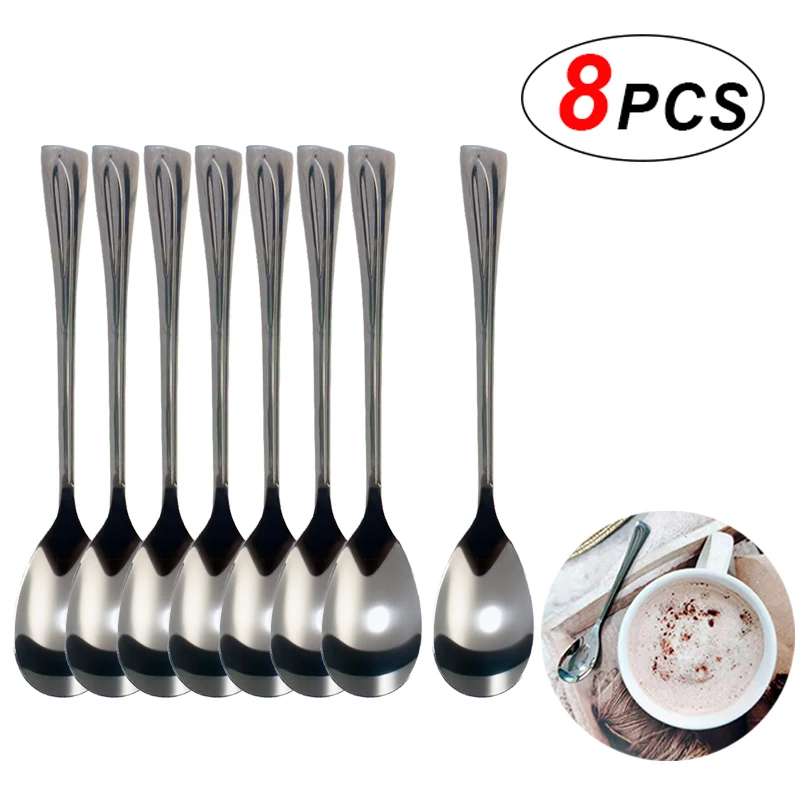

8 Pcs Elegant Handle Coffee Spoon Stainless Steel Cutlery Set Cake Spoon for Home Bar Cafe Mirror Polishing Dessert Spoons Set