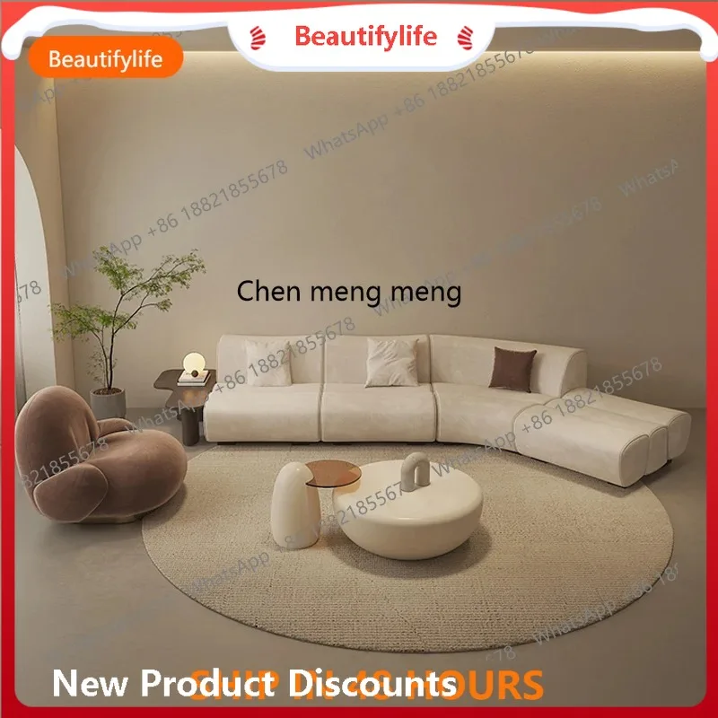 

H Minimalist, matte fabric sofa, curved bamboo joint, large and small apartment living room sofa