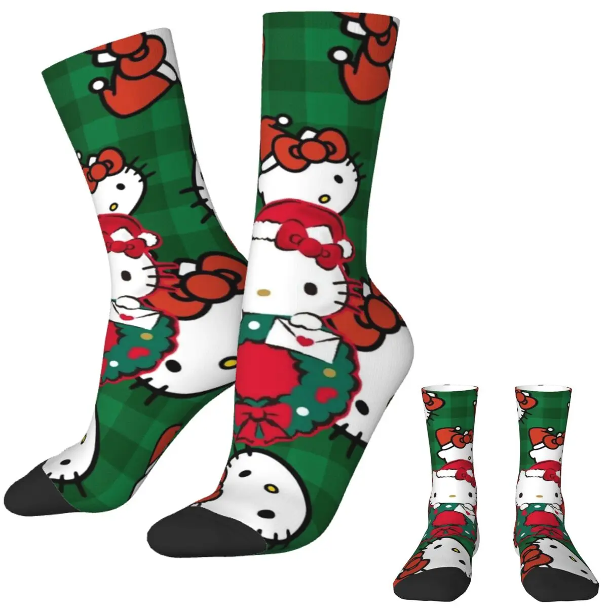 Chaussettes de Noël coordonnantes unisexes pour hommes, bas vintage, design respirant, chaussettes de sport en plein air, Hellos Kittile, automne