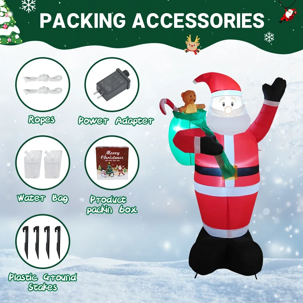 1.8 متر/6FT زينة عيد الميلاد لعبة قابلة للنفخ سانتا كلوز مع شنطة هدايا ساحة المنزل الحلي LED ديكور عيد الميلاد ديكور حفلات لعبة #6