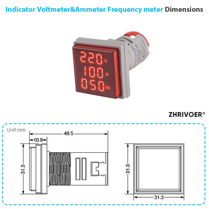 Amperómetro de voltaje Digital, tres pantallas, 22MM, tipo de AD16-22DSV, CA 60-500V, Mini medidor de voltaje, luz indicadora de voltímetro LED