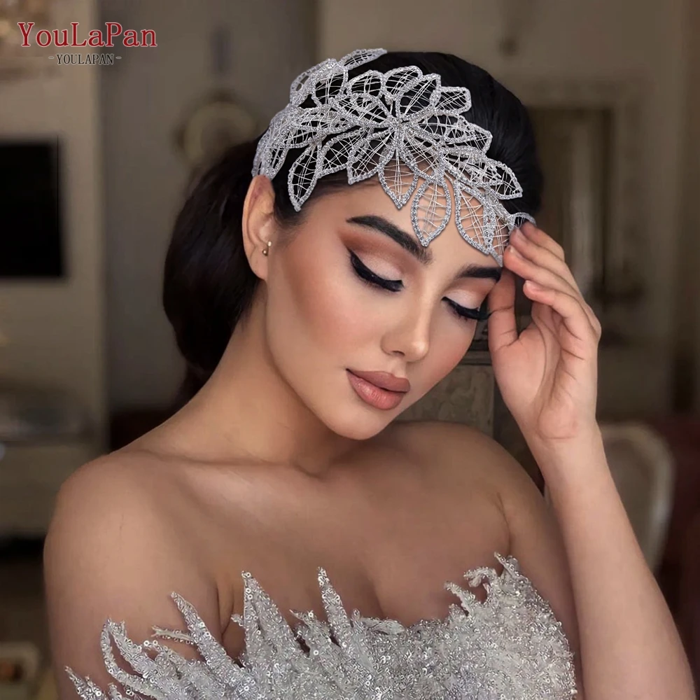 YouLaPan Silver Hollow Wire Leaf Bridal Headband Handmade Rhinestone Side Headpiece Wedding Hair Accessories For Guest HP256