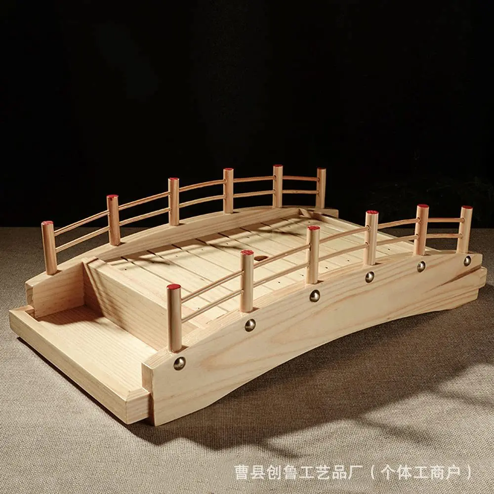 YJQ Japanese sushi bamboo boat solid wood plate arch bridge sashimi dish platter arch bridge