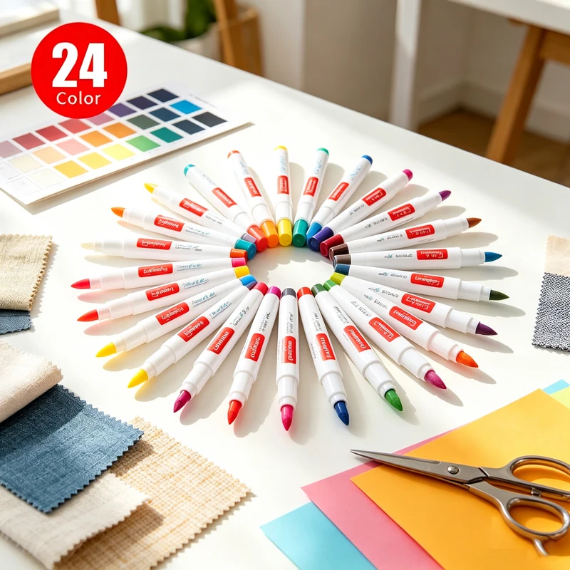 GuangNa 12/24 Colors Permanent Fabric Markers, Soft Brush Paint Pens for DIY Painting on T‑Shirts, Clothes, Canvas, Shoes Caps