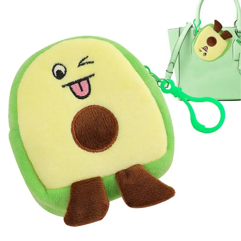 Portamonete in peluche di avocado Portamonete per frutta Portafoglio piccolo Portaoggetti per cambio di cartoni animati Ciondolo per borsa in peluche di avocado alla moda Piccolo morbido