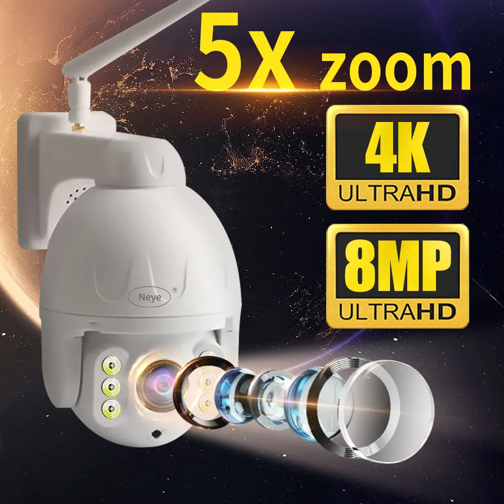 8MP 4K WiFi Security Camera Outdoor 5x Digital Zoom High Speed Hemisphere PTZ Camera P2P CCTV ONVIF Security Camera