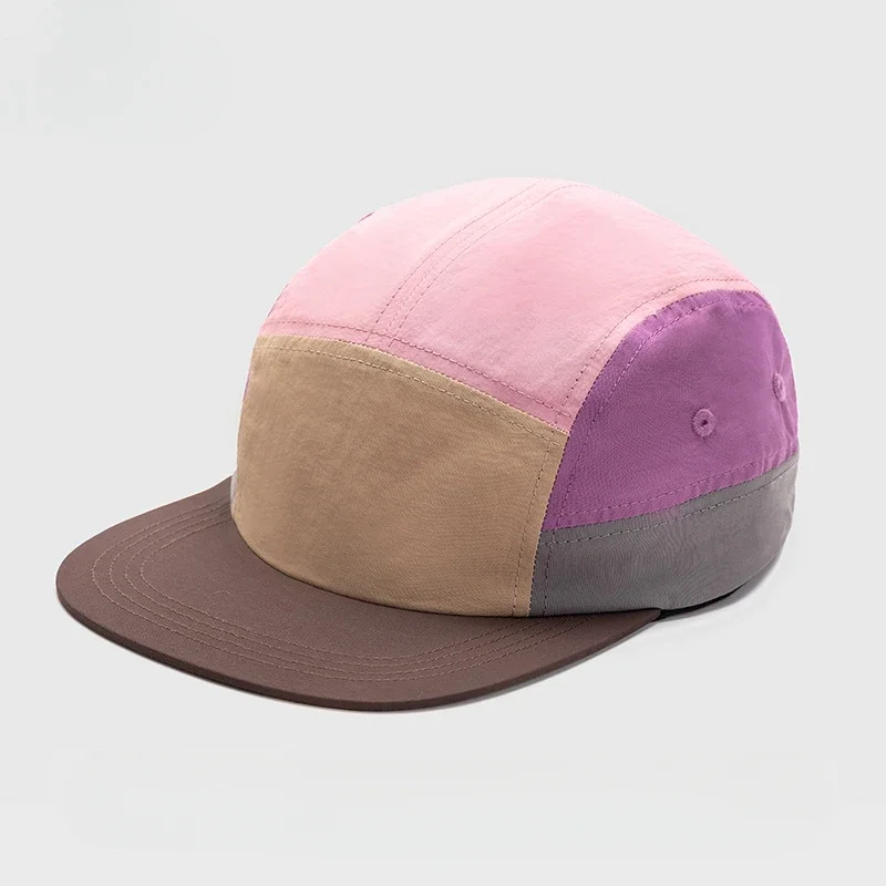 Custome Logo 5-panel Color Matching Quick-drying Hat Big Head Wide Brim Sunshade Casual Flat Edge Baseball Cap for Men and Women