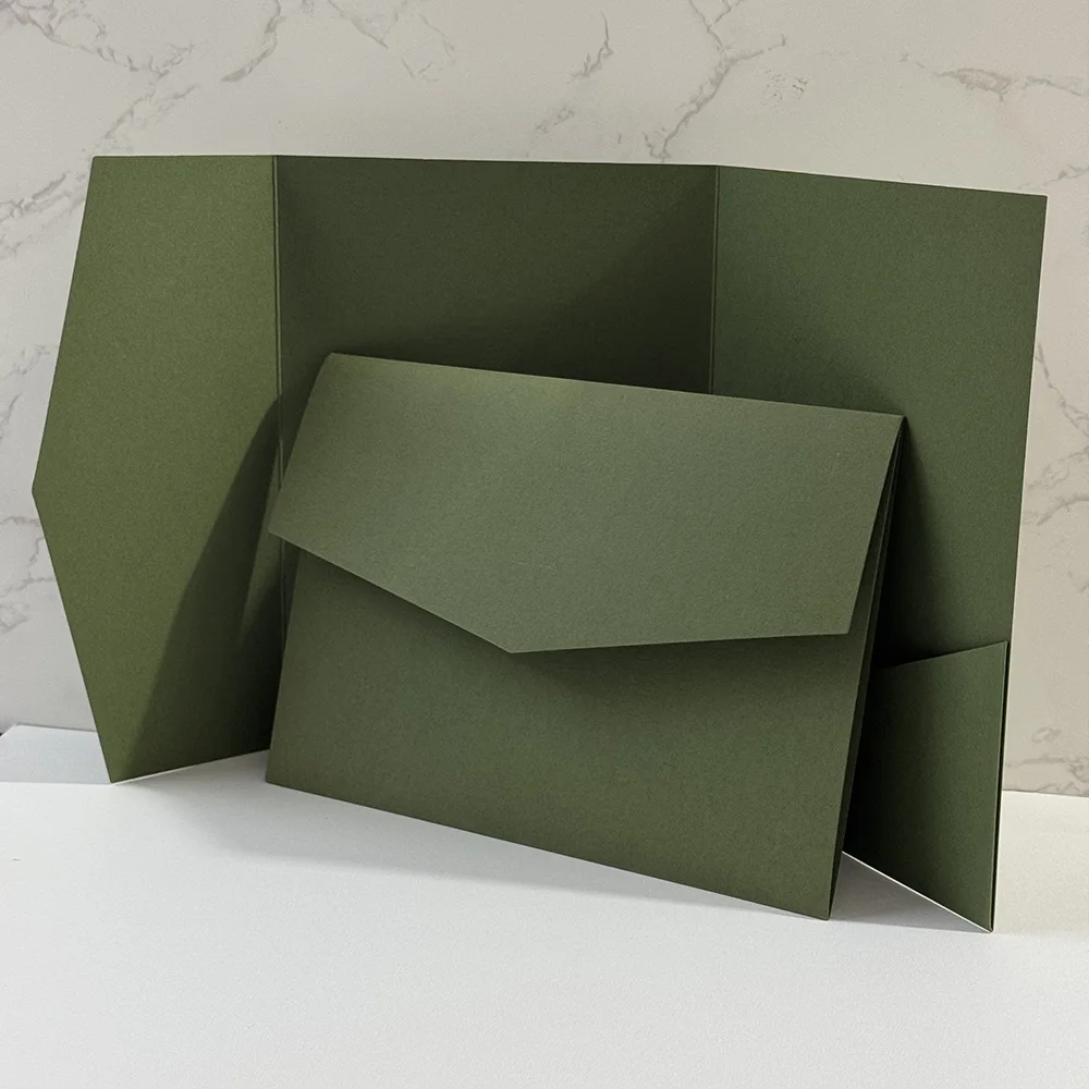 25pcs Blank Pocketfold Card Invitation DIY wedding paper envelope，forest green