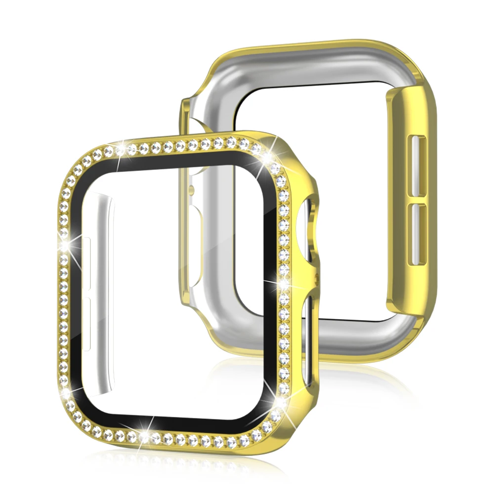 

Bling Glass+Cover For Apple Watch Case 45mm 44mm 42mm 41mm 40mm 38mm Diamond Bumper+Screen Protector iwatch Series 8 7 6 5 3 SE