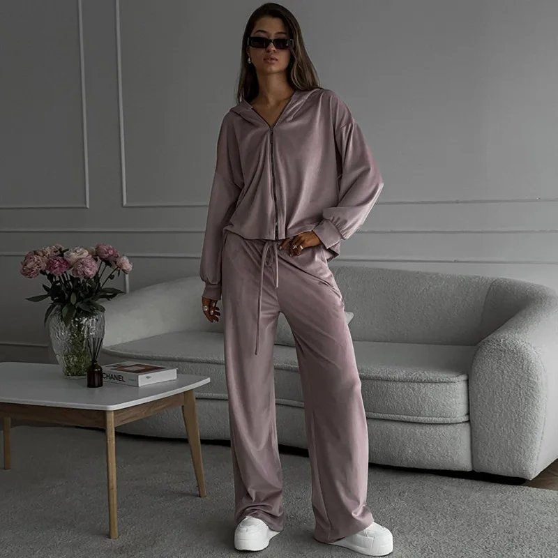 Spring Tracksuit Women Two Piece Set - Oversized Hoodie Sweatpants Solid Color Sportswear Suit Casual Sweatshirt Trouser Set view 5