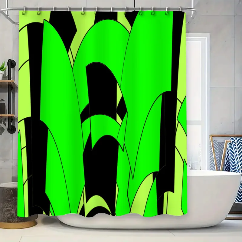 

Современный декор для ванной комнаты: ярко-зеленая черная занавеска для душа для ванны, водонепроницаемая ткань с крючками, идеальный аксессуар для дома
