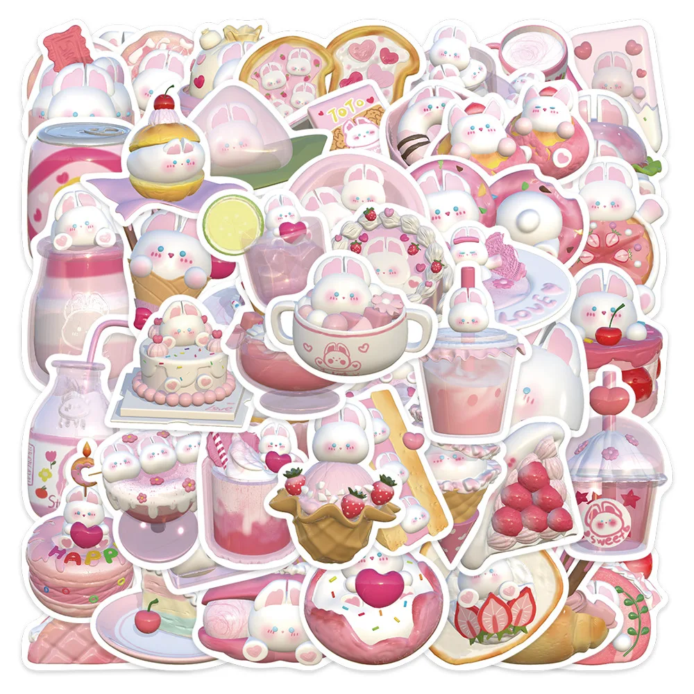 10/30/50PCS Cute Pudding Rabbit Stickers Creative Animal Dessert Matching Decal Kids Toy Decoration DIY Phone Wall Bike Suitcase