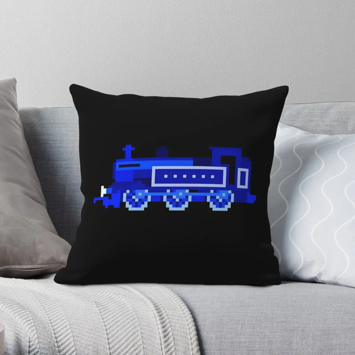 Blue Locomotive Kids Picture Show Square Pillowcase Polyester Linen Velvet Printed Zip Decorative Home Cushion Cover