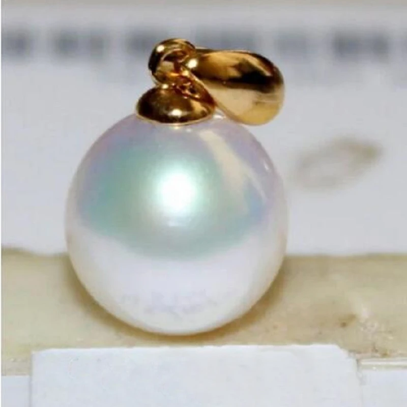 

18" Pendant Necklace South Sea AAA+ 10-11mm Round White Pearl Filled 18k Gold Free Shipping