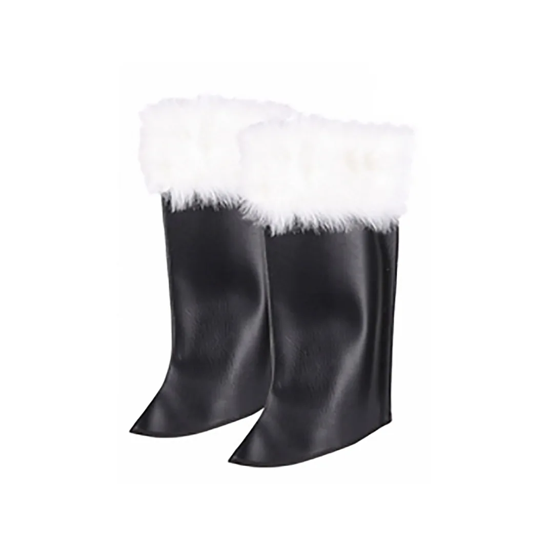 

Men's Santa Claus Cosplay Boot Covers Imitation Leather Christmas Black Plush Leg Covers With Fur Leg Covers Clothing Accessory