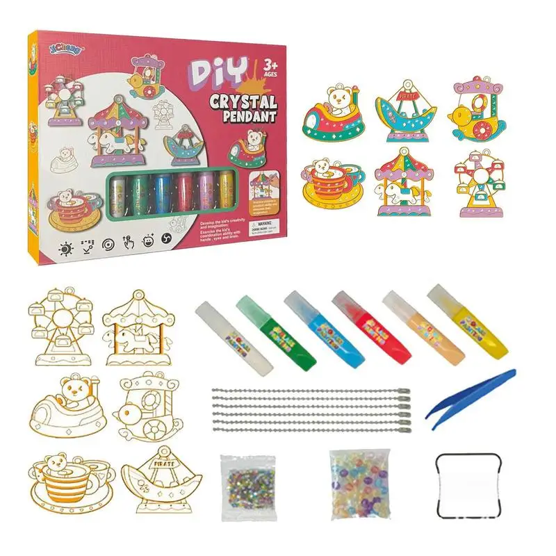 Crystal Painting Kit DIY Crystal Paint Arts And Crafts Drawing Toys Set Crystal Pendant Colored Paint Educational Toys For Kids