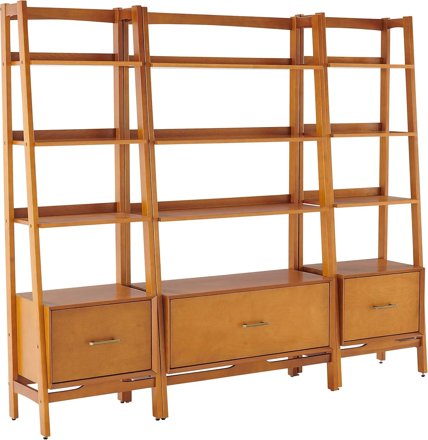 3-Piece Bookshelf Etagere Set, Bookcase with Shelves and File Drawers, Acorn