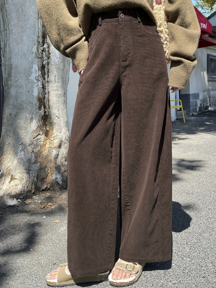 

Corduroy wide leg pants women in autumn and winter high waisted loose lazy style loose straight leg curved knife pants