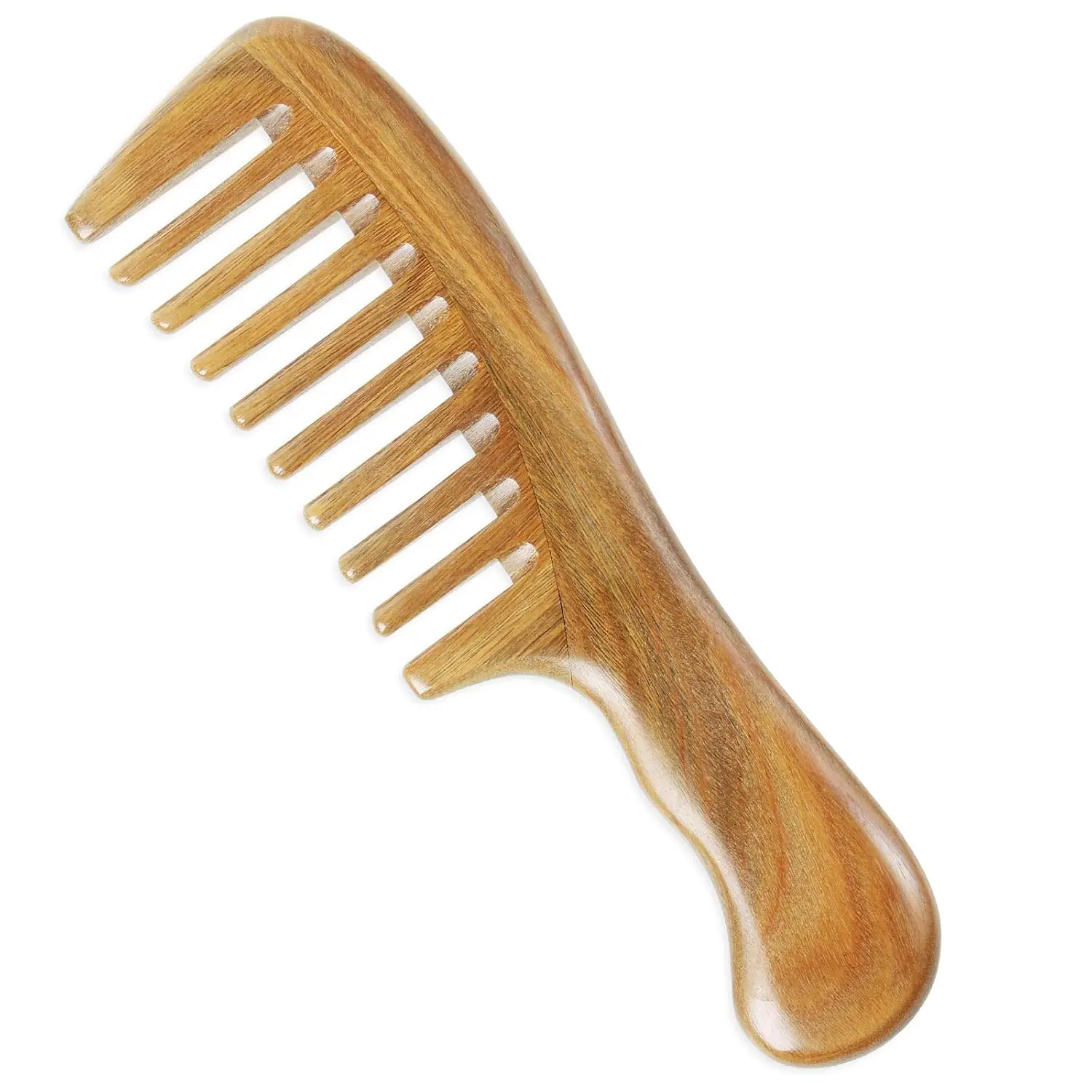 

Natural Green Sandalwood Hair Comb - Anti-Static, Handmade Wooden Detangler (Extra Wide Tooth)