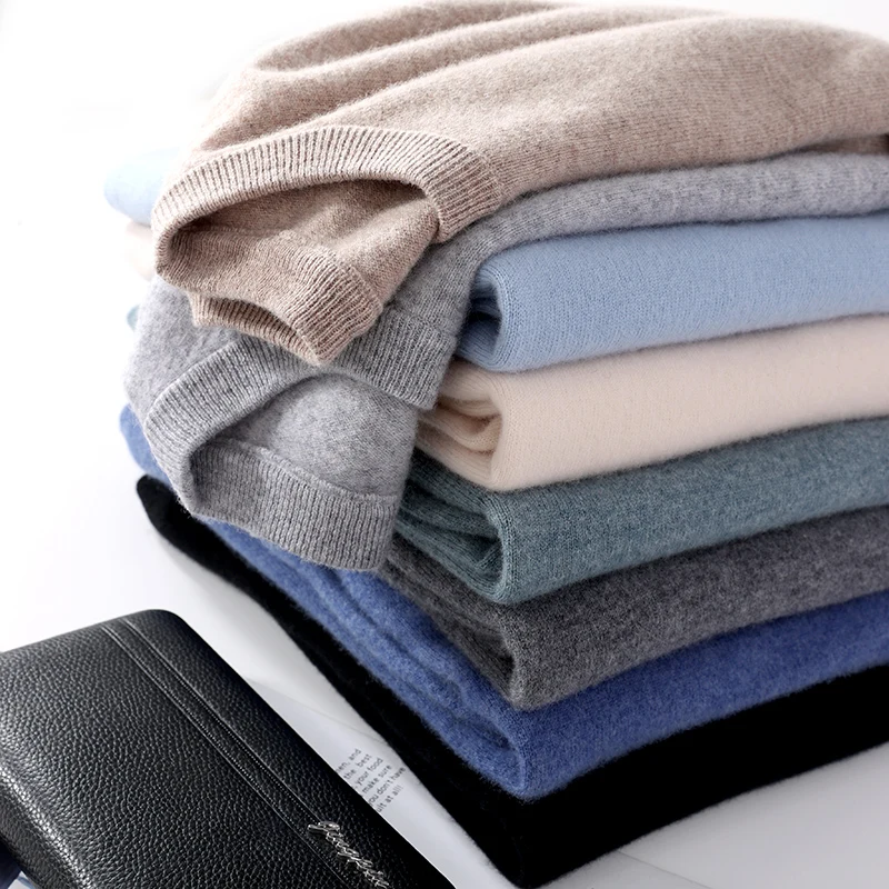 First-line ready-to-wear men's clothing 100% pure wool O-neck sweater men casual business knit orange pullover Soft snug autumn