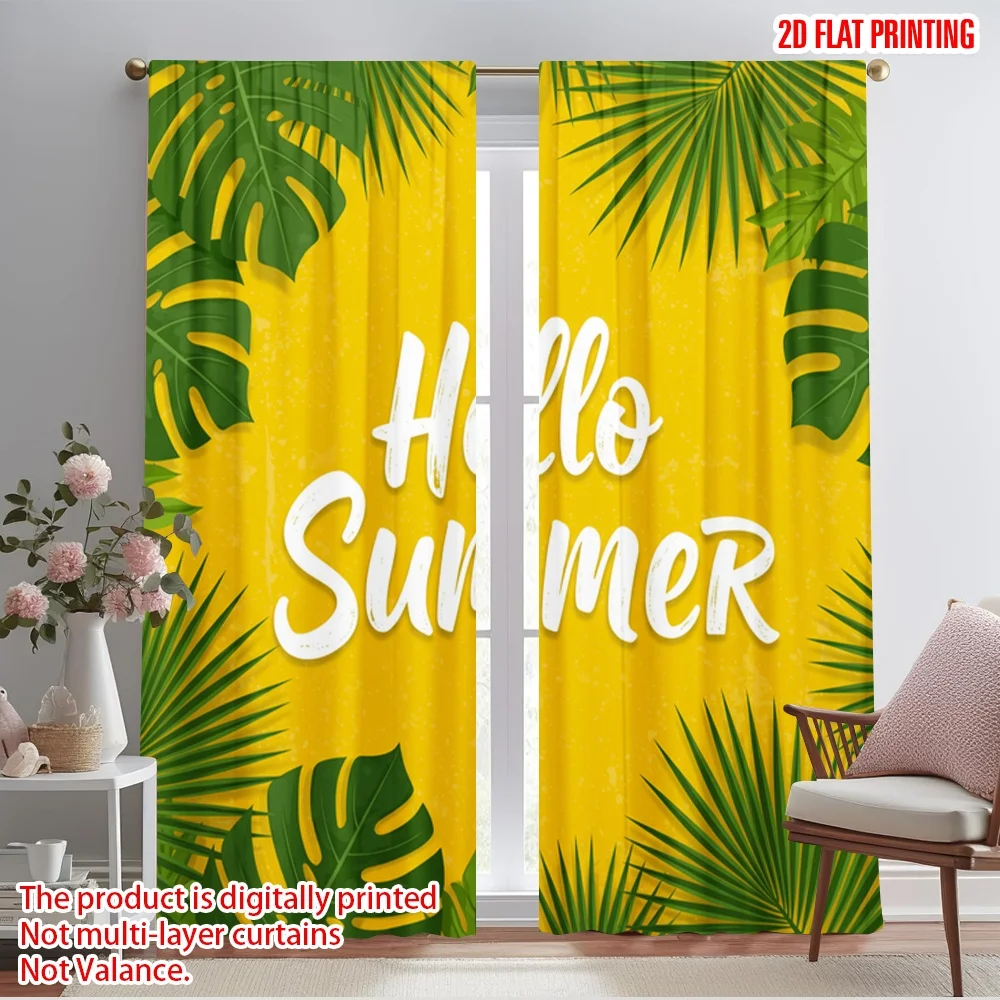 

2pcs 2D flat printing Party Window Curtains Tropical leaves hello summer Polyester Without Electricity All Season Party &