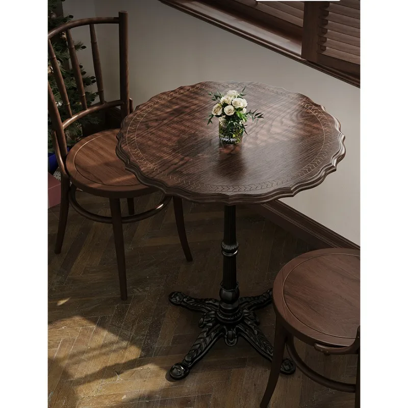 Retro cafe table and chair combination solid wood milk tea coffee shop table commercial western restaurant dessert baking shop r