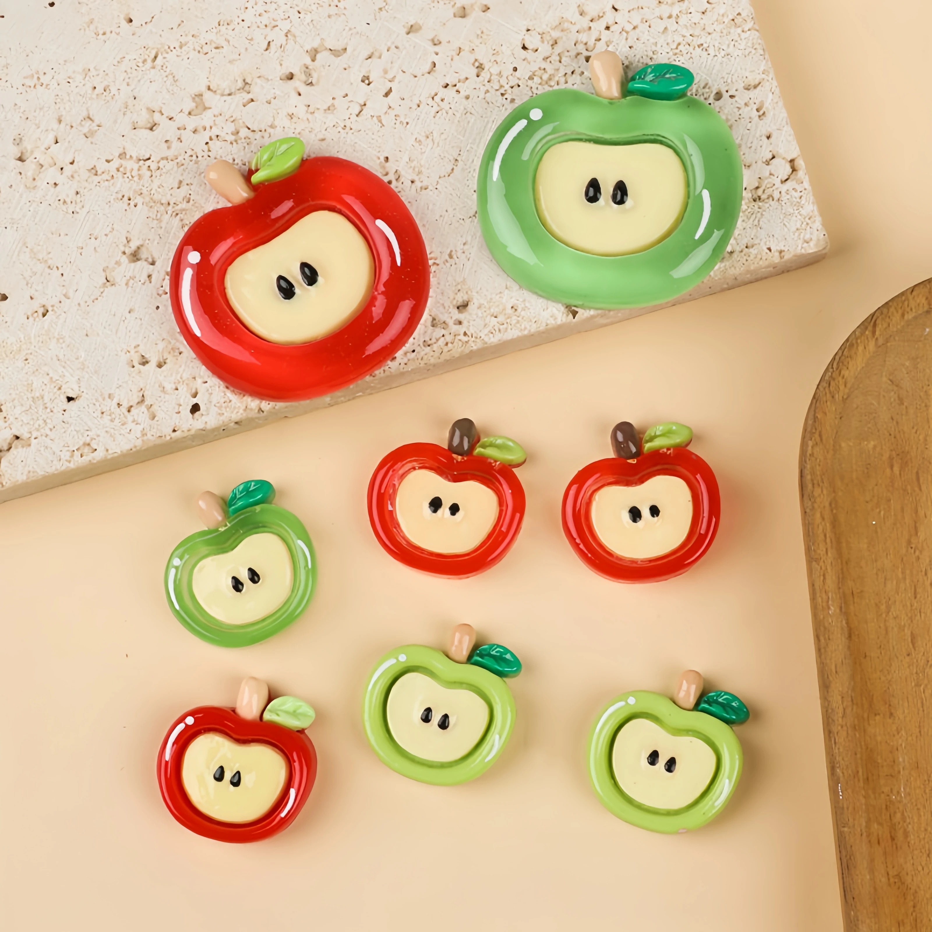 30pcs Translucent Apple Resin Charms - Mixed Sizes Cream Glue DIY Crafts for Hair Clips, Phone Cases, Jewelry & Bags