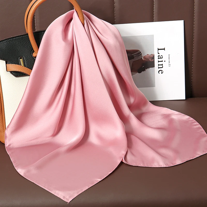 New Luxury Brand Satin Square Scarf Print Hair Ribbon Fashion Scarf for Women Neckerchief Bandana Solid Colors Shawl Headband