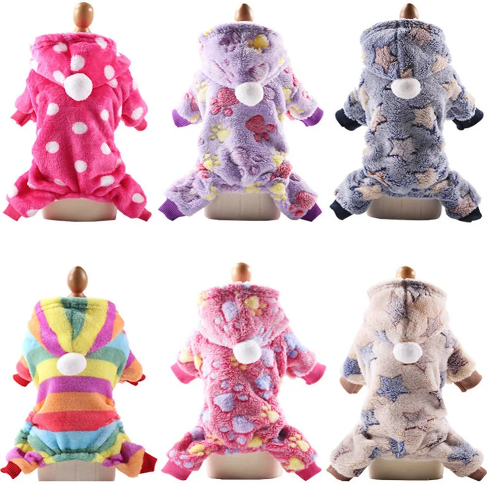 Dog Pajamas Fleece Jumpsuit Autumn Winter Dog Clothes Four legs Warm Pet Clothing Outfit Small Dog Star Costume Apparel