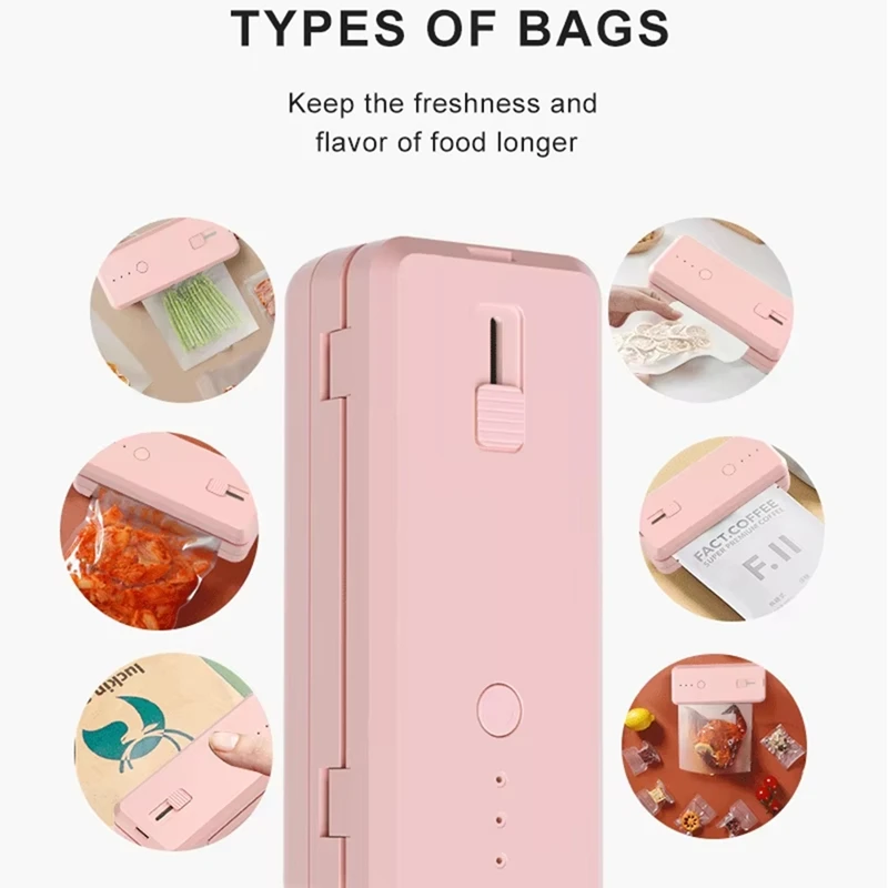 Mini máquina de sellado portátil ABKP-2 en 1, herramienta de envasado de alimentos recargable por USB para uso en cocina, compacta y eficiente