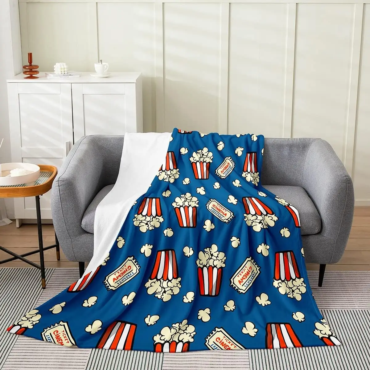 Popcorn All Season,Bed Blanket Cinema Poster Plush Throw Blanket, for Kids Boys Girls Teens Decor Movie