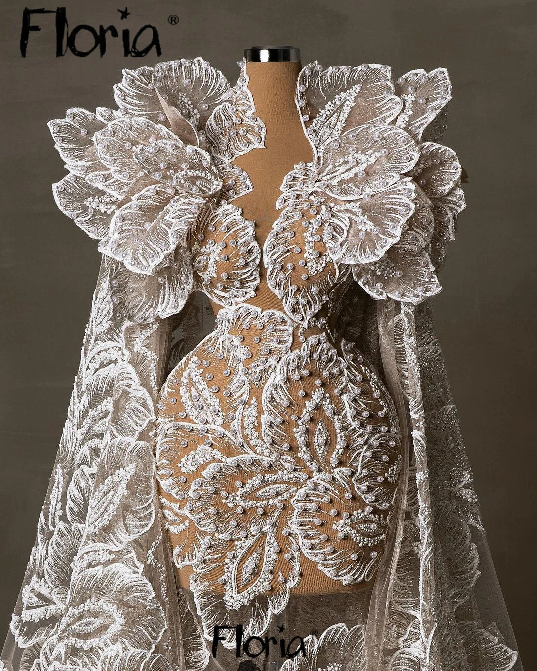 Robe de soirée en dentelle avec manches cape pour femmes, robe longue, robe de soirée de luxe, élégante, flora, arabe, tout ce qui est pour la fête de mariage, Dubaï, 2024