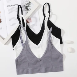 Seamless Tube Top Women's Ribbed V-Neck Wireless Bralette U-Back Daily Wear Bra Sexy Lingerie Adjust Straps Sports Underwear M-L