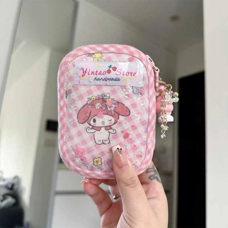 

2024 Lovely My Melody Storage Bag Kawaii Sanrio Anime Quicksand Student Change Bun Bag Portable Cartoon Card Bag Gift for Kids