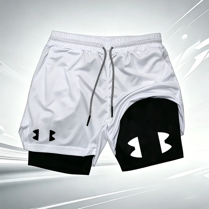 Herren 2-in-1 Gym-Shorts, schnell trocknend, doppellagig, mit Kompressionsfutter, Sommer-Lauf-, Fitness- und Trainings-Sportshorts W360 – Detail 3