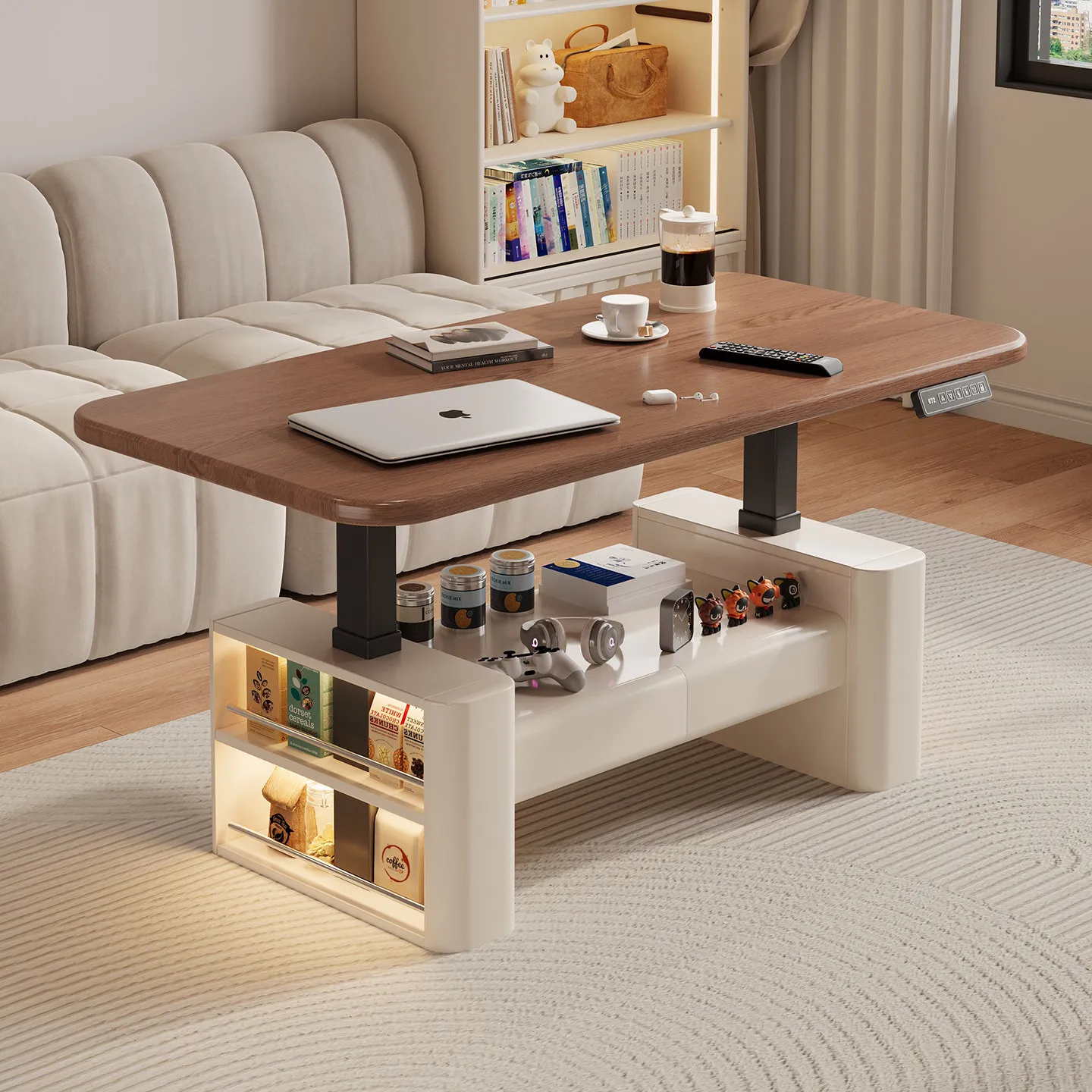 

✓x-French-style Light Luxury High-End Solid Wood Coffee Table 60cm High Multifunctional Rectangular Living Room Integrated*
