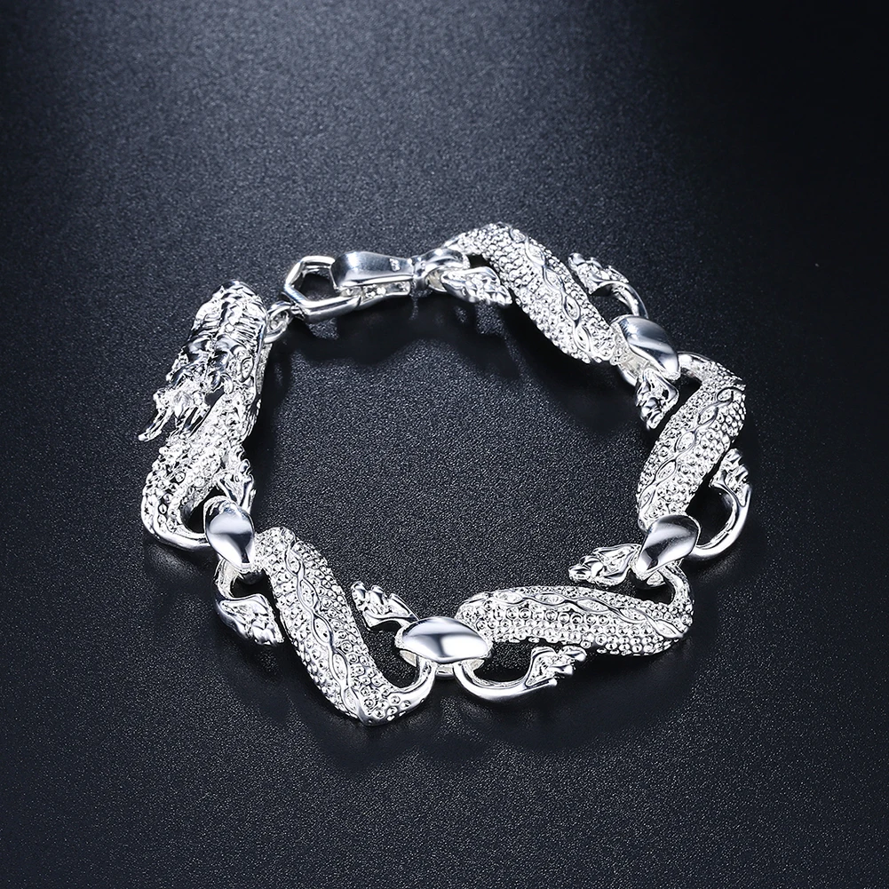 

Hot New 925 Sterling Silver Bracelets Domineering Men's Big Dragon Chain Wedding Party Gifts High Quality Fashion Jewelry 20cm