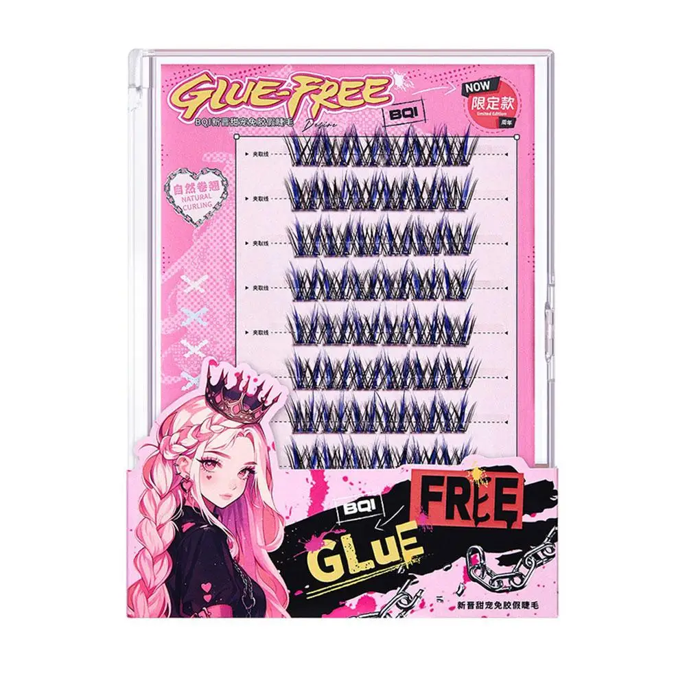 Colored False Eyelashes Glue-Free Self-adhesive Individual Clusters Natural Fluffy Curly Thick Eyelashes Reusable Makeup Tool