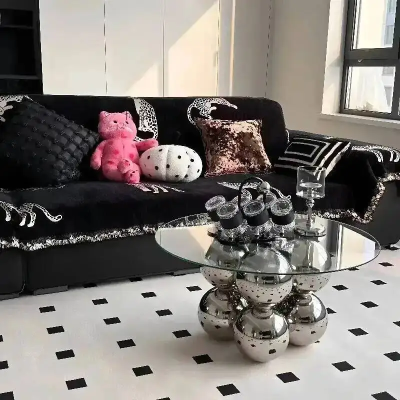 Round Coffee Table with Metal Modern Base, Luxury Glass Spherical Top Living Room Center Table, Stylish Home Decor Furniture