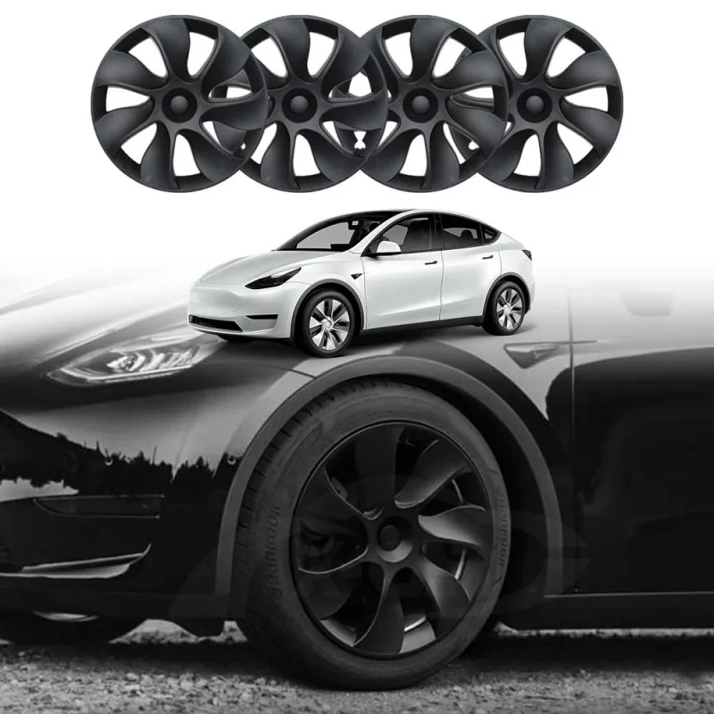 

4Pcs For Model Y 19 Inch Hubcaps Matte Black Turbine Wheel Cover Symmetric Rim Protector Skin Full Cover Accessories 2020-2024