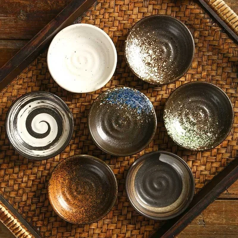 Plato de condimentos japonés, plato creativo de cerámica para salsa de soja, plato de vinagre de inmersión, plato pequeño redondo de 3 pulgadas, suministros de cocina, vajilla
