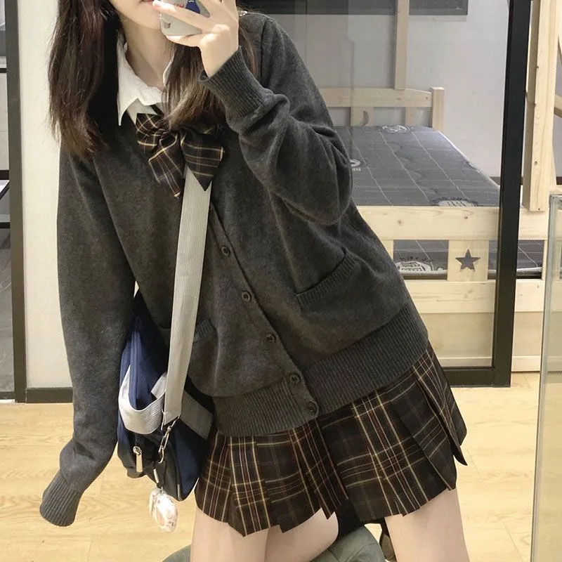 JK Uniform Cardigans Women Coats Students Preppy Solid Long Sleeve Knitted Loose All-match Japanese V-neck Causal Daily Female