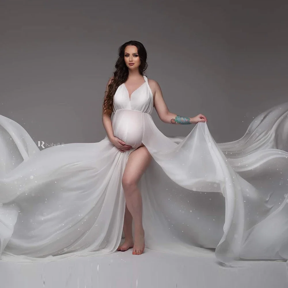 Maternity Photoshoot Dress Soft Convertible Multi Way braces Pregnancy Gown for Baby Shower Prenatal Photography Shooting - view 5