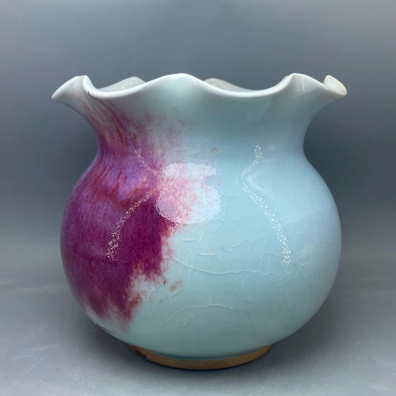 Ceramic vase Lotus leaf mouth vase ornamental vase handicrafts Jun porcelain has ice cracks open pieces of under-glaze bubbles