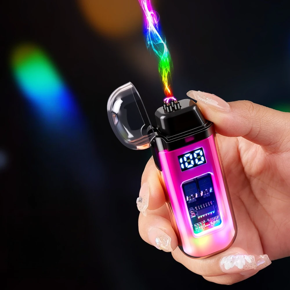 Transparent Shell Waterproof and Windproof Outdoor Dual Arc Lighter with Battery Display and USB Electronic Cigarette Lighter view 2