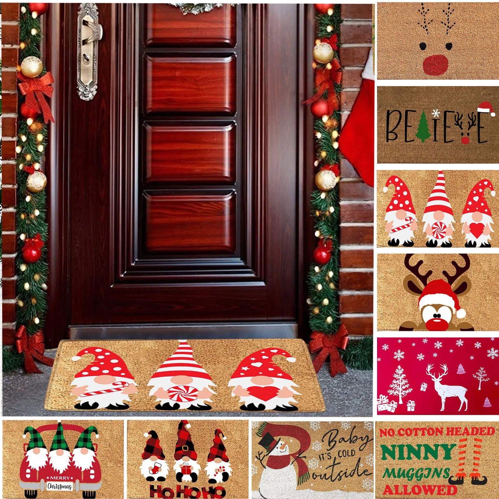 Christmas Decoration Floor Mat Entrance Door Bedroom Bath Toilet Anti Slip Mat Carpet 2024 Merry Christmas Navidad New Year Gift