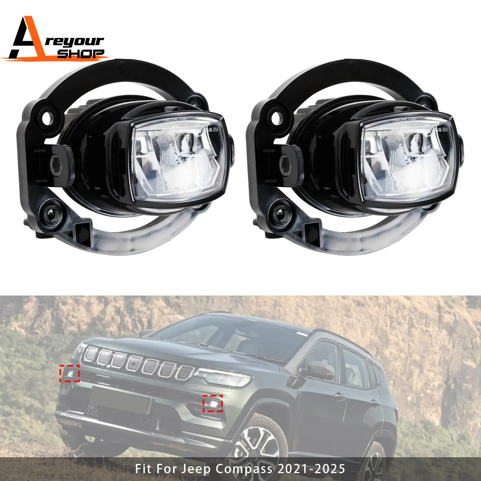 LED Front Driving Fog Light for Jeep Compass 2021-2025 68470159AA Pair or 1pc